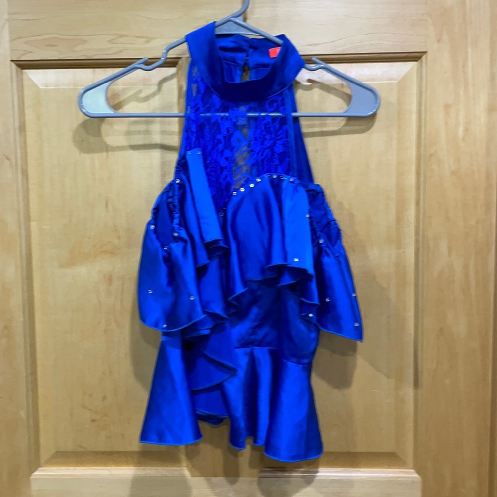BOGO Banjul cold shoulder blue top Swarovski crystals M